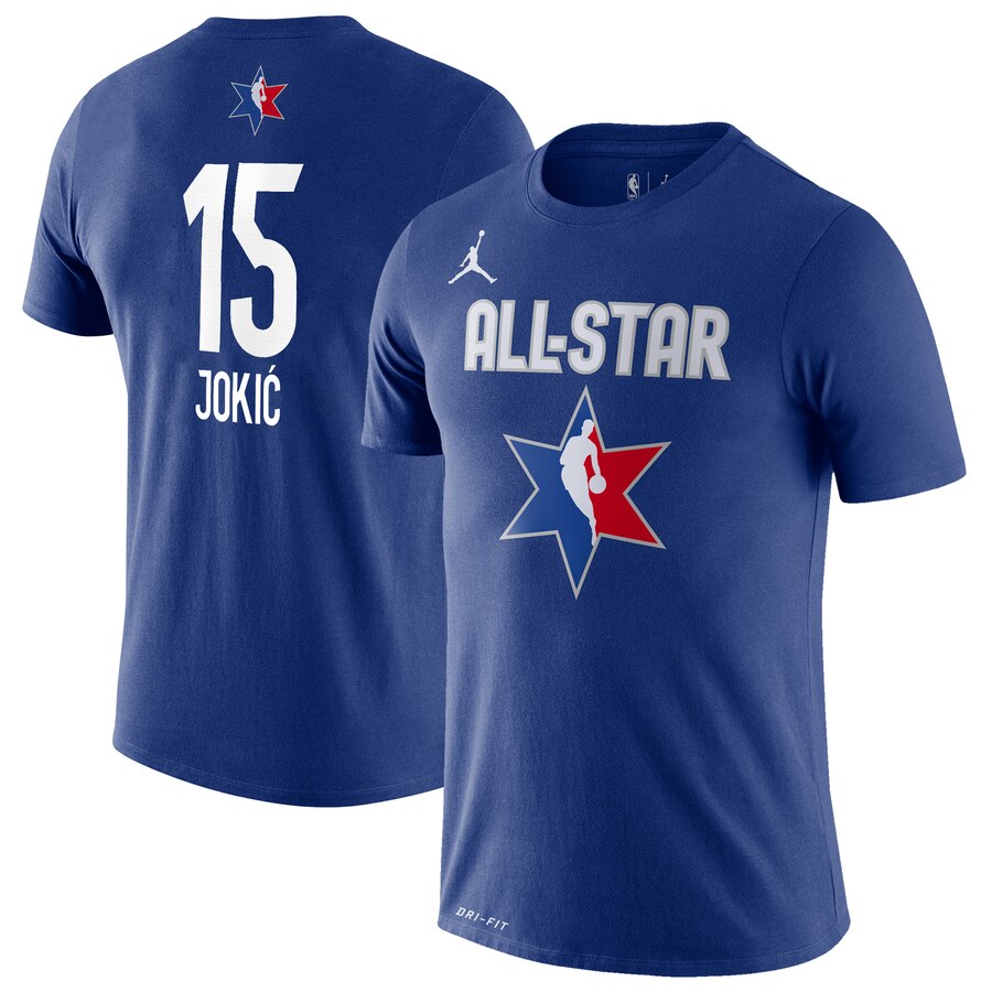 Men Nikola Jokic Jordan Brand 2020 NBA AllStar Game Name & Number Player TShirt  Blue->nba t-shirts->Sports Accessory